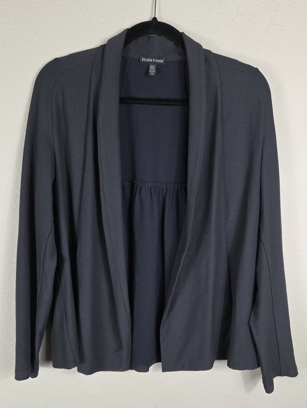 Eileen Fisher Sz Medium Stretch Crepe Open Front Cardigan Minimalist Layering